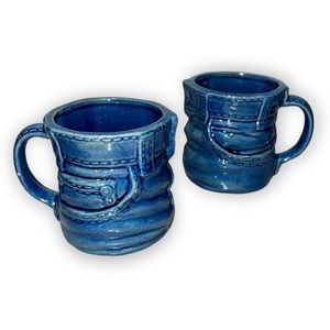 vintage 1970’s Set Of 2 denim jeans mugs